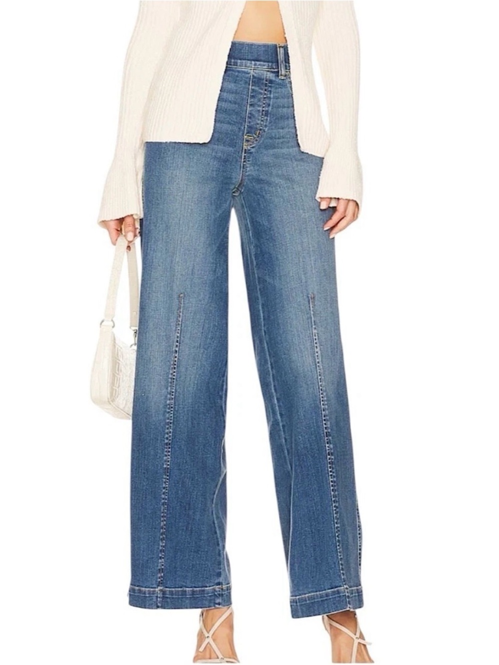 Spanx Seamed Front Wide Leg Jeans Women’s Size XS Petite Vintage Indigo Pull On